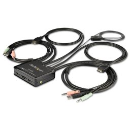 2 Port HDMI KVM Switch - 4K 60Hz - Compact Dual Port UHD/Ultra HD USB Desktop KVM Switch w/Integrated 4ft Cables & Audio - Bus Powered & Remote Switching - MacBook ThinkPad