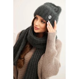Kesi Women's set hat and long scarf made of soft yarn graphite
