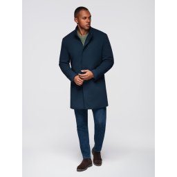 Ombre Men's tailored structured coat with high collar - navy blue