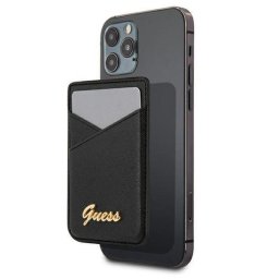 Portofel MagSafe pentru Apple iPhone 12 / 13 / 14 Series, Guess, Saffiano Metal Logo, Negru GUWMSSASLBK