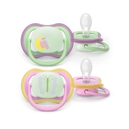 Set 2 suzete Philips Avent Ultra Air SCF376/29,ortodontice, fara BPA, 6-18 luni, pentru noapte, cu buton fosforescent