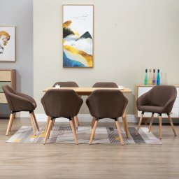 Scaune de bucătărie, 6 buc., maro, material textil
