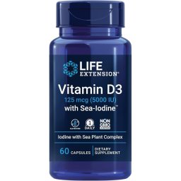Vitamina D3 5000 IU cu Iod Marin - Suport pentru Imunitate si Tiroida - Life Extension - 60 capsule