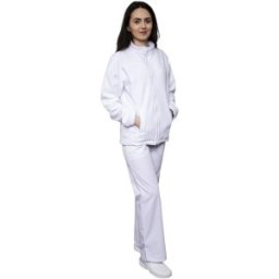 Jacheta Medicala Polar Fleece Joe, Unisex, Tip Tunica, Maneca Lunga, Fermoar, 2 Buzunare, Alba, S