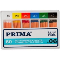 Set 2 x 60 Conuri Gutta Percha .06 Taper, Asortate Nr.15-40, pentru Obturare Canale Radiculare, Prima
