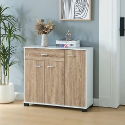 Comoda tip sideboard Bobeck 72x80x28 cm, alb cu aspect stejar