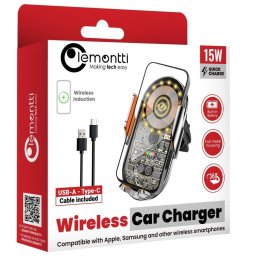 Lemontti Suport Auto cu incarcare Wireless, 15W, deschidere automata prin senzor infrarosu, cablu Type-C inclus