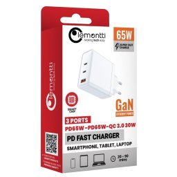 Lemontti Incarcator Retea GaN 2x Type-C si 1x USB-A, 65W, Fast Charge, EU Plug, Alb