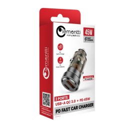 Lemontti Incarcator Auto Fast Charge 45W 2 porturi PD Type-C 45W + USB-A QC 3.0 Transparent/Negru