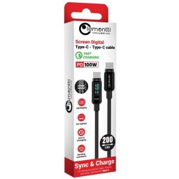Lemontti Cablu Screen Digital Display Type-C la Type-C, Fast Charge, 100W, 2m, Negru