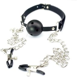 Accesoriu fetish Gag and Nipple Clamps Black