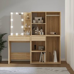 Masa toaleta cu LED/2 dulapuri, stejar sonoma, lemn prelucrat GartenMobel Dekor