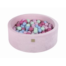 Piscina uscata cu 200 de bile (Mint, Baby blue, roz deschis, roz pastel) MeowBaby, 90x30 cm, Catifea Pastel Pink