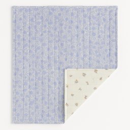 Paturica bebelus handmade matlasata din muselina premium cu fata dubla, Zomea Ecru Blue, 135x100 cm