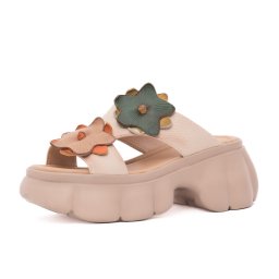 Papuci dama din piele naturala, PASS Collection, 3OLY60001A 03-N, bej