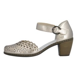 Pantofi dama, Rieker, 40902-90-Auriu, casual, piele naturala, perforati, cu toc, auriu (Marime: 39)