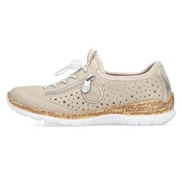 Pantofi dama, Rieker, N42P6-62-Bej, casual, piele ecologica, perforati, cu talpa joasa, bej (Marime: 36)