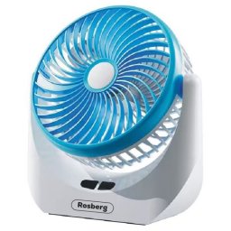 Ventilator de birou Rosberg R51760S, 5 W, 16 cm, Autonomie 180 min, 3 viteze, Iluminare, Alb/Albastru
