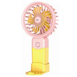 Mini ventilator USB Rosberg R51760T, 2 W, 8 cm, Autonomie 38 min, 3 viteze, Roz/Galben