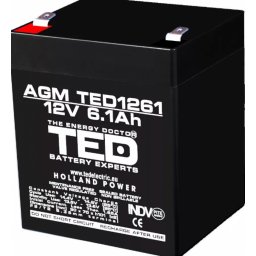 Acumulator 12V Stationar VRLA, Dimensiuni 90 x 70 x 98 mm, Baterie 12V 6.1Ah F2, TED Electric TED003171