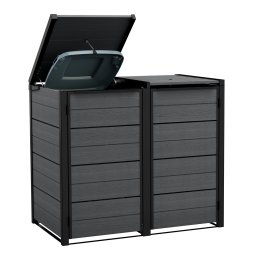 Masca pentru cosuri de gunoi exterior, plastic, gri, Keter Hide Away, 138.1 x 84.3 x 121.2 cm, protectie UV, rezistent intemperii, capac rabatabil, 240 L