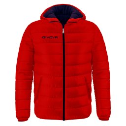 Geacă Sport Givova Olanda cu Glugă - 100% Poliester, Primăvară/Toamnă - Rosu/Bleumarin, 2XS