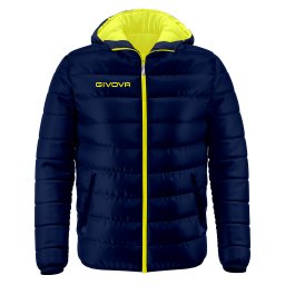 Geacă Sport Givova Olanda cu Glugă - 100% Poliester, Primăvară/Toamnă - Bleumarin/Galben fluo, XL