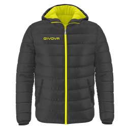 Geacă Sport Givova Olanda cu Glugă - 100% Poliester, Primăvară/Toamnă - gri inchis/galben, 2XS