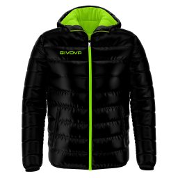 Geacă Sport Givova Olanda cu Glugă - 100% Poliester, Primăvară/Toamnă - Negru/ verde fluo, S