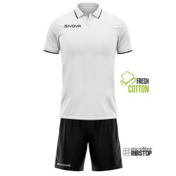 Kit Sport GIVOVA Street Polo Bumbac + Bermude Microfibră - alb/negru, 2XL