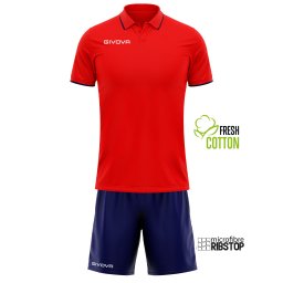 Kit Sport GIVOVA Street Polo Bumbac + Bermude Microfibră - Rosu/Bleumarin, L
