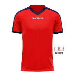 Tricou Fotbal Givova Revolution – Poliester Interlock - Rosu/Bleumarin, XL