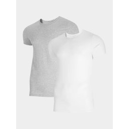 Tricou Bărbați Slim 4F – Set 2 Bucăți Bumbac - Alb/Gri, M