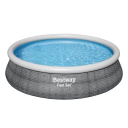Piscină Gonflabilă Bestway Fast Set Ø396x84 cm – 7340 L, Design Rattan, Pompă Inclusă