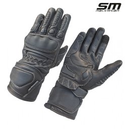 Manusi moto din piele naturala SM Racewear Road - Barbati - Sport Touring - Cu protectii monturi, degete si antebrat - Aderenta excelenta - Negru