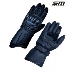Manusi moto din piele naturala SM Racewear Blade Long - Barbati - Sport Touring - Cu protectii si ventilatie eficienta - Negru Rosu