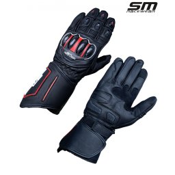 Manusi moto din piele naturala SM Racewear Blade Long - Barbati - Sport Touring - Cu protectii si ventilatie eficienta - Negru Rosu