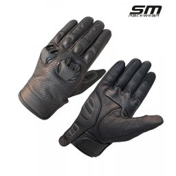 Manusi moto din piele naturala SM Racewear TitanPro - Barbati - Sport Touring - Cu protectii monturi cu sistem de ventilare - Negru