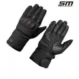 Manusi moto din piele si material textil SM Racewear Vulcano Waterproof - Impermeabile si calduroase - Potrivite si pentru ski sau vreme rece - Negru