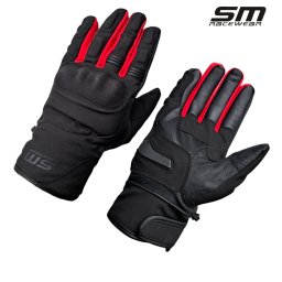 Manusi moto din piele si material textil SM Racewear Vulcano Waterproof - Impermeabile si calduroase - Potrivite si pentru ski sau vreme rece - Negru