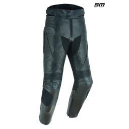 Pantaloni moto din piele naturala perforata SM Racewear Blade - Barbati - Sport - Protectii CE - Slidere genunchi - Negru