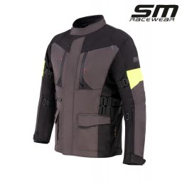 Geaca moto textila SM Racewear Highland II - Barbati - 4 Sezoane - Impermeabila si Ventilata - Protectii CE - Negru Gri Neon