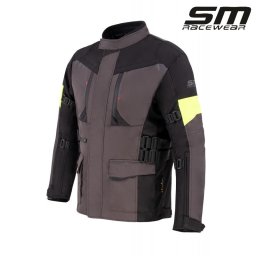 Geaca moto textila SM Racewear Highland II - Barbati - 4 Sezoane - Impermeabila si Ventilata - Protectii CE - Negru Gri Neon