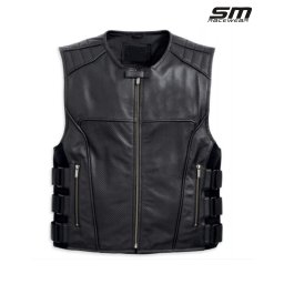 Vesta moto din piele naturala perforata SM Racewear Venti - Barbati - Urban - Reglaje Velcro si fermoare metalice - Negru