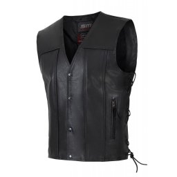 Vesta moto SM Racewear Cruise - piele bovina groasa, sistem de inchidere cu capse, reglaje laterale si buzunar interior