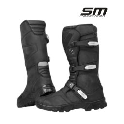 Cizme moto Enduro-ATV SM Racewear Adventure Long - piele naturala, membrana impermeabila, intarituri calcai-glezna-degete, catarame + Velcro