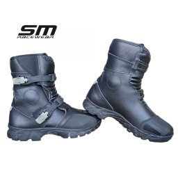 Cizme moto Enduro-ATV SM Racewear Adventure Short - piele naturala, sistem cu doua catarame si inchidere Velcro