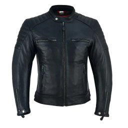 Geaca moto din piele naturala SM Racewear Curtis - Barbati - Protectii CE - Captuseala detasabila - Negru