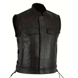 Vesta moto SM Racewear Concho - stil clasic din piele naturala, cu snururi laterale si detalii metalice rezistente