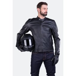Geaca moto din piele naturala Course Bee MC - Barbati - Nivel AA - Protectii CE - Negru
